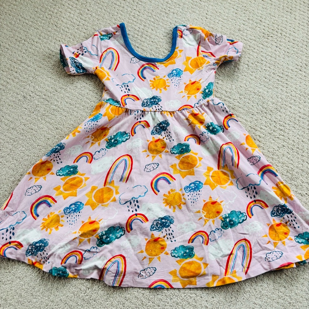 Rags Colorful Kids Dress with Sun and Rainbow Print